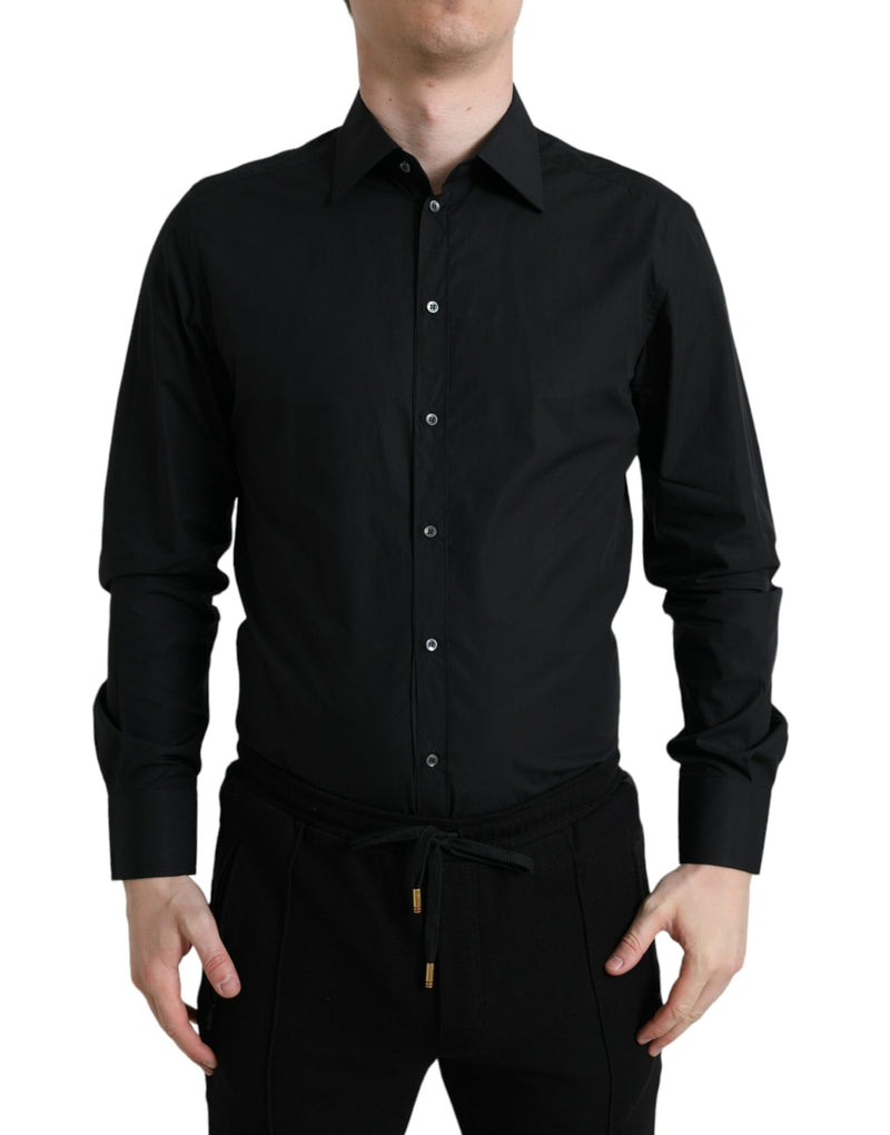 Sleek Black Slim Fit Camisa de vestir italiana