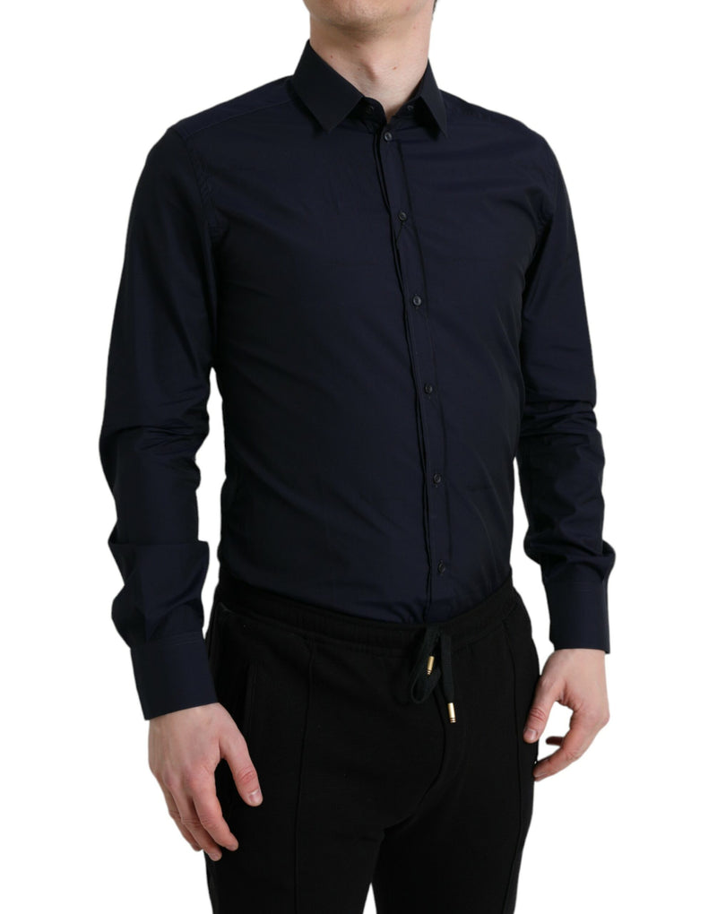 Elegante camicia da abito jacquard blu scuro