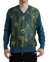 Seide V-Ausschnitt Peacock Federpullover