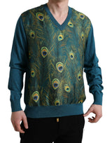 Seide V-Ausschnitt Peacock Federpullover