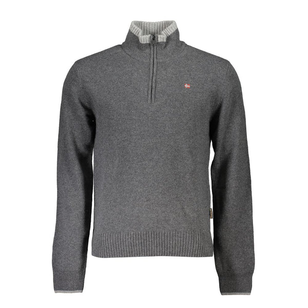 Eleganter grauer Halbzip -Pullover mit kräftigen Akzenten