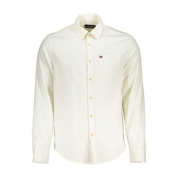 Elegant White Cotton Long Sleeved Men's Shirt