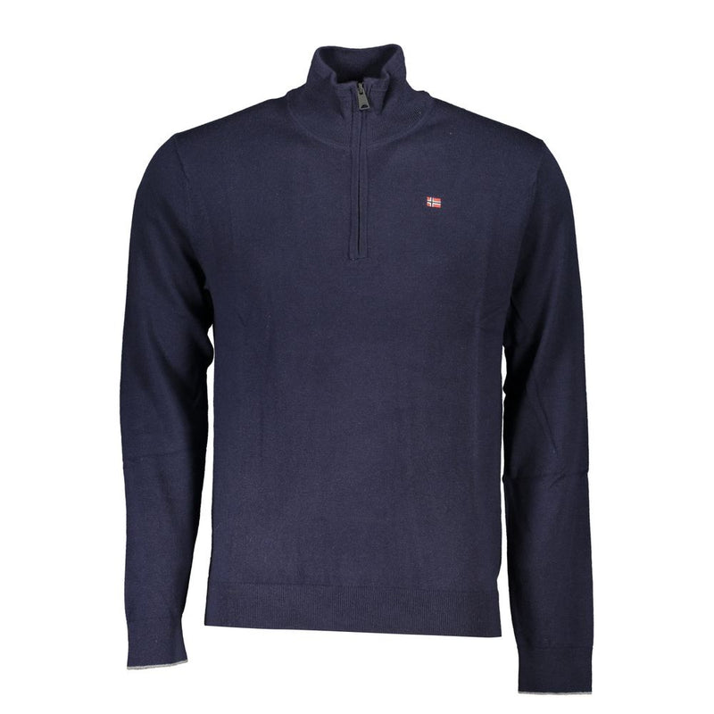 Eleganter Halbzip bestickter blauer Pullover