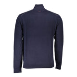 Eleganter Halbzip bestickter blauer Pullover