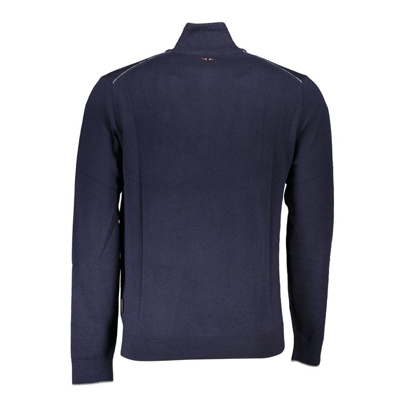 Elegante maglione blu ricamato a mezza zip