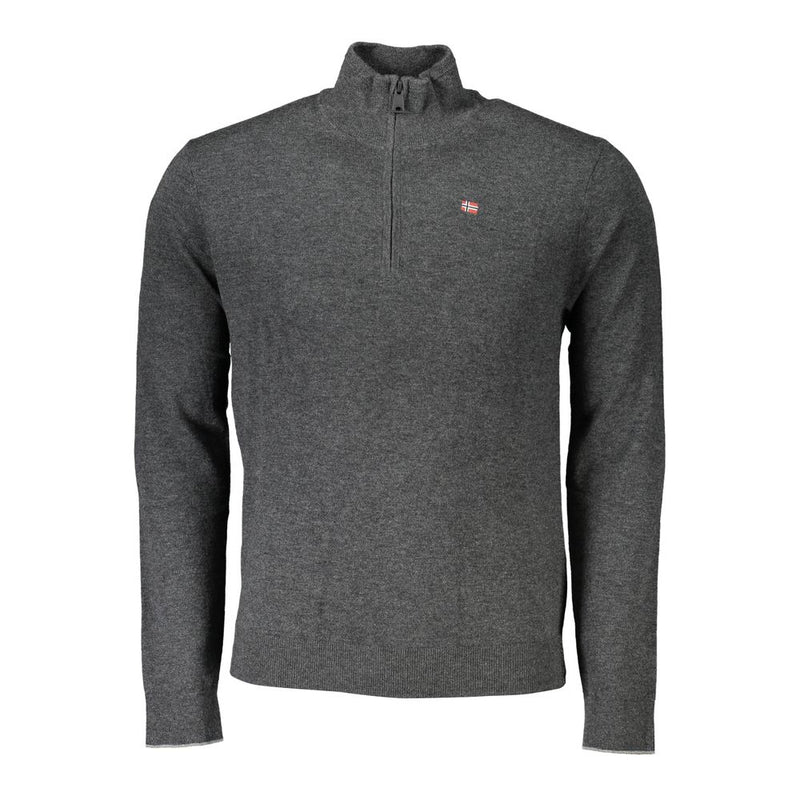 Maglione ricamato a mezza zip grigio chic