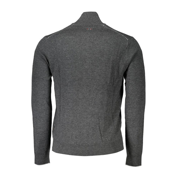 Maglione ricamato a mezza zip grigio chic