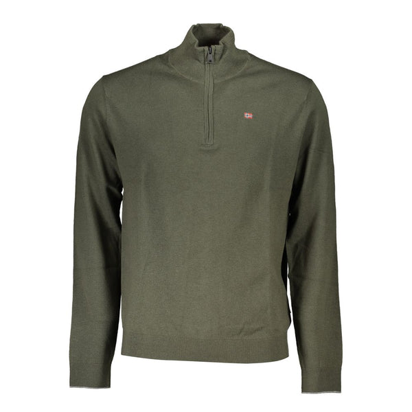 Elegante maglione verde a mezzo zip