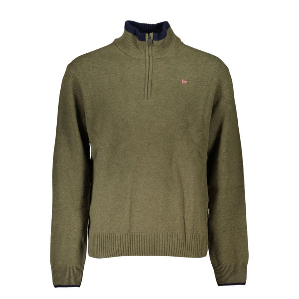 Pull vert demi-zip avec détail de broderie