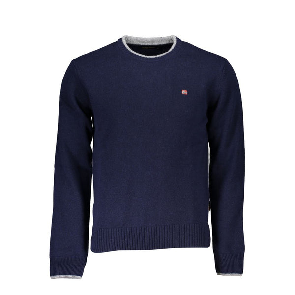 Schlanker blauer Crew Neck bestickter Pullover