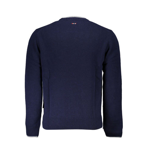 Elegante maglione ricamato a collo blu blu