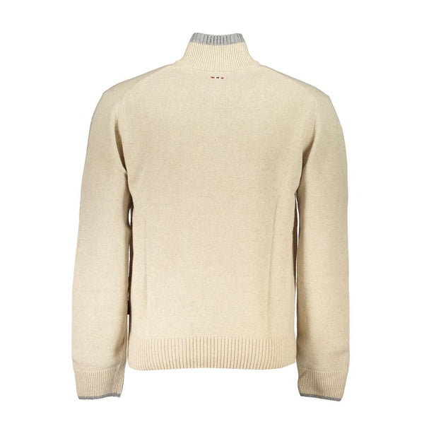 Chic Beige Half-Zip Sweater with Contrast Embroidery