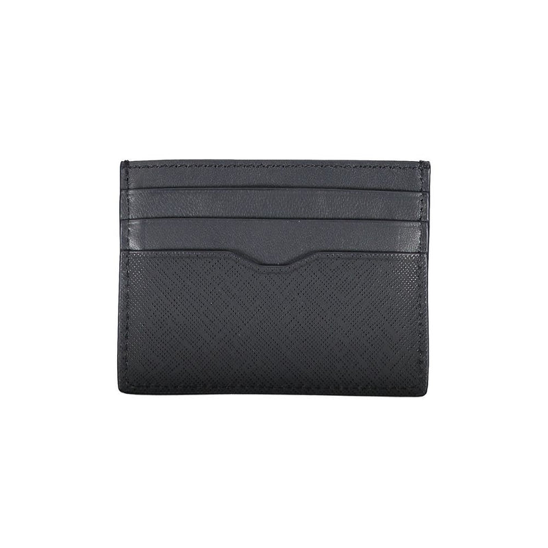 Elegant Blue Leather Card Holder with Contrast Details