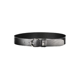 Elegant Black Leather Belt with Metal Buckle