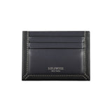 Sleek Blue Leather Card Holder with Contrast Detail