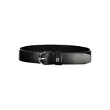 Chic Black Leather Belt with Metal Buckle