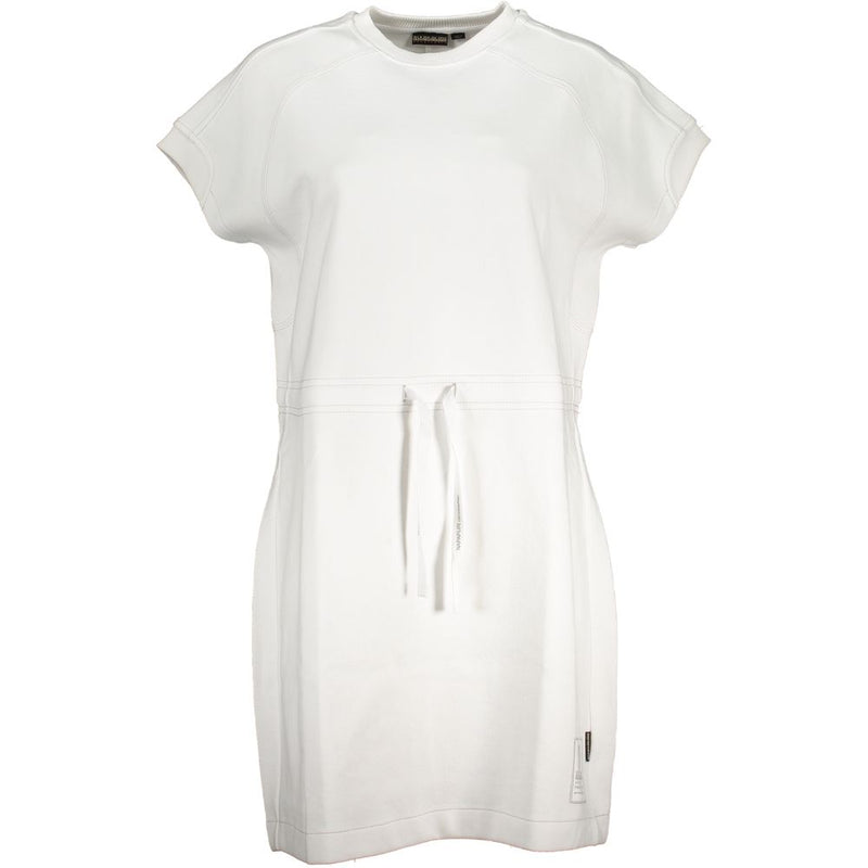 Chic White Crew Neck Sporty Kleid mit Logo