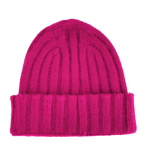 Beanie cashmere a costine fucsia