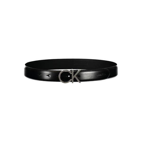 Elegant Black Leather Belt with Metal Buckle