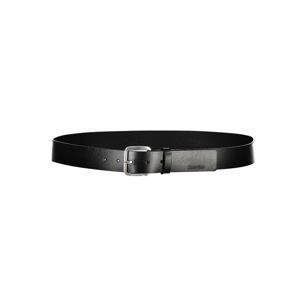 Elegant Black Leather Belt with Metal Buckle