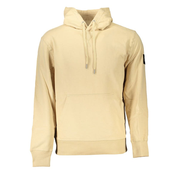 Beige Brushed Cotton Hoodie with Central Pocket