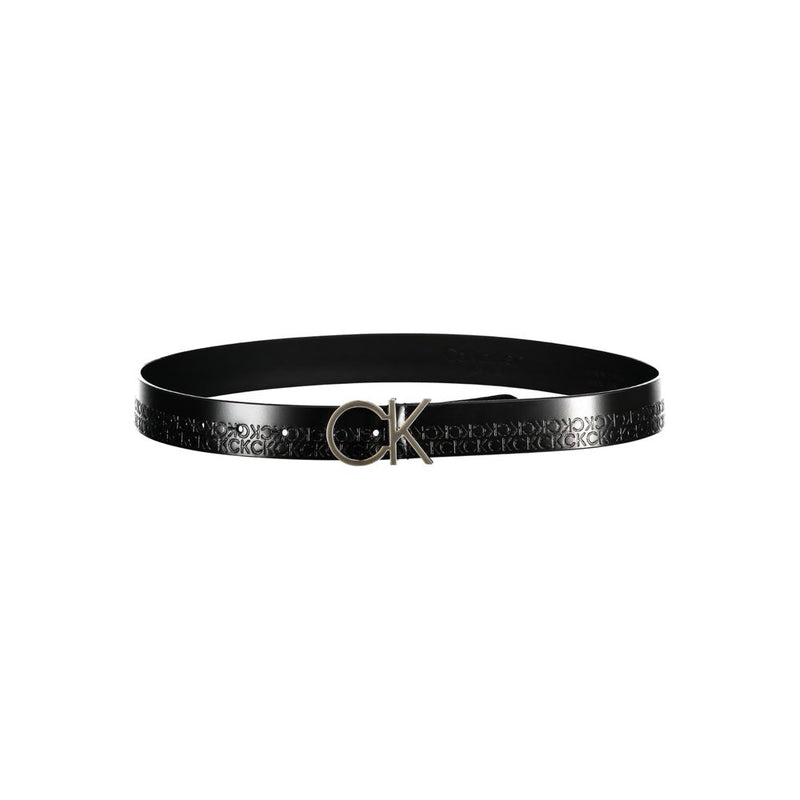 Elegant Black Leather Belt with Metal Buckle