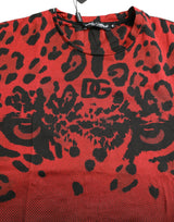 Red Leopard Print Crew Hals T -Shirt