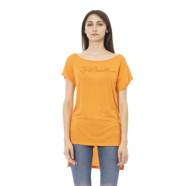 Tee logo chic arancione di rinestone