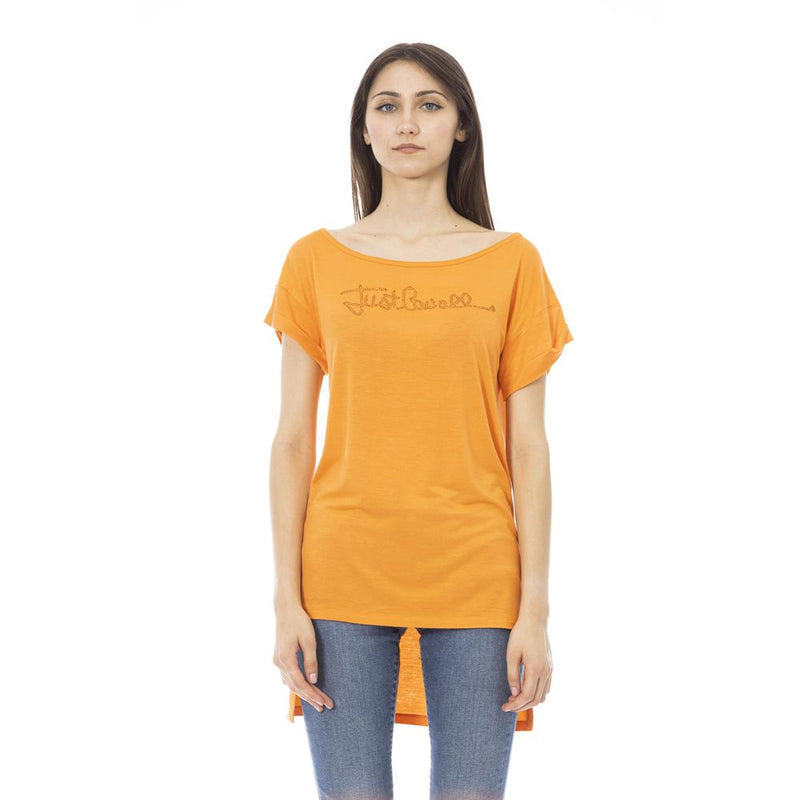 Camiseta de logotipo de diamantes de imitación naranja