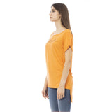 Camiseta de logotipo de diamantes de imitación naranja