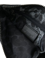 Sleek Designer Nylon-Leather Pouch in Black