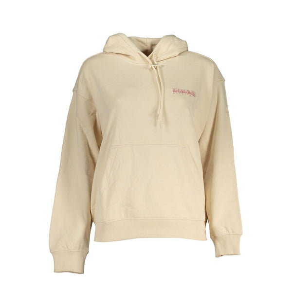 Beige Baumwoll -Kapuze -Sweatshirt mit Kontrastdetails