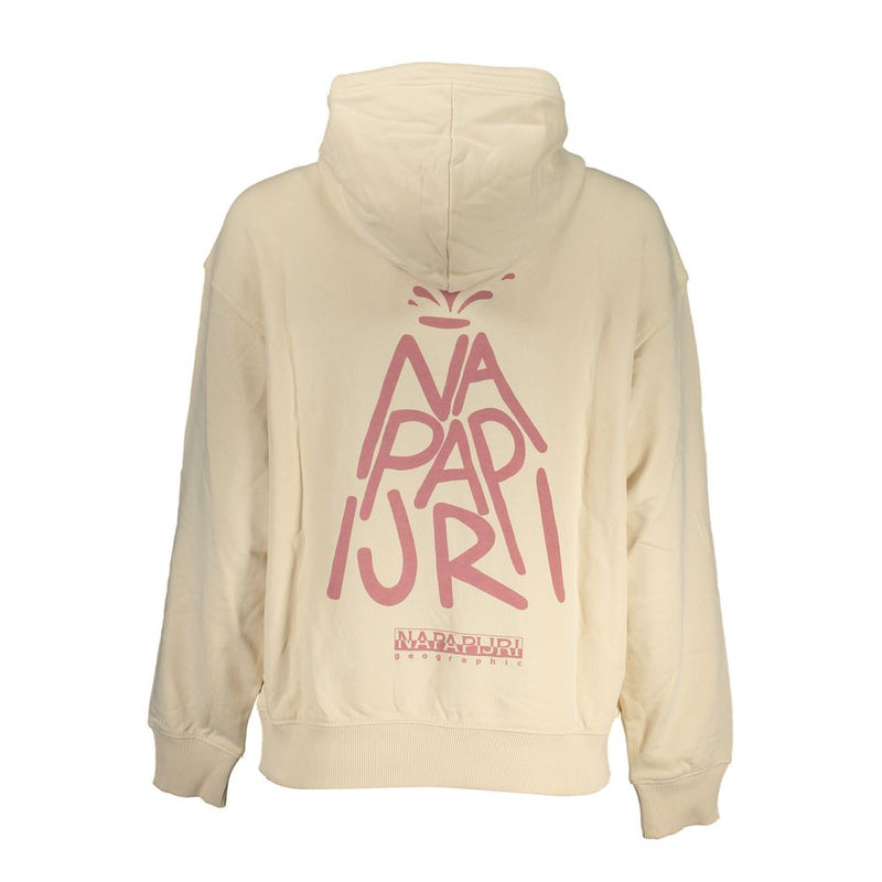 Sudadera con capucha de algodón beige con detalles de contraste