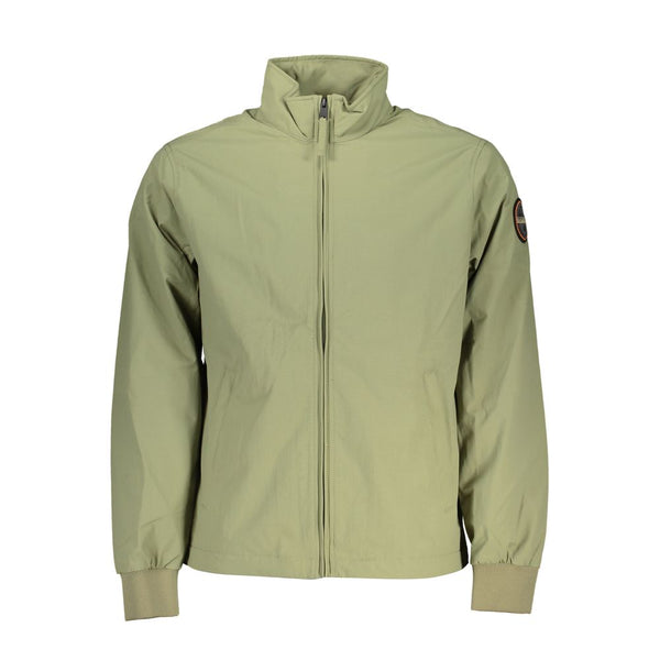 Chic chaqueta verde impermeable con acentos de contraste