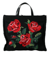 Chic Sticked Blumen Black Tote