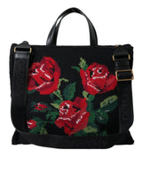 Chic Sticked Blumen Black Tote