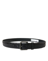 Elegant Black Leather Belt with Metal Buckle