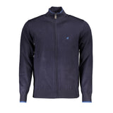 Classico cardigan blu zip con dettagli di contrasto