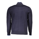 Classico cardigan blu zip con dettagli di contrasto