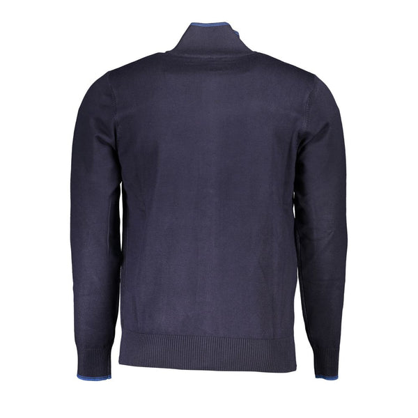 Classico cardigan blu zip con dettagli di contrasto