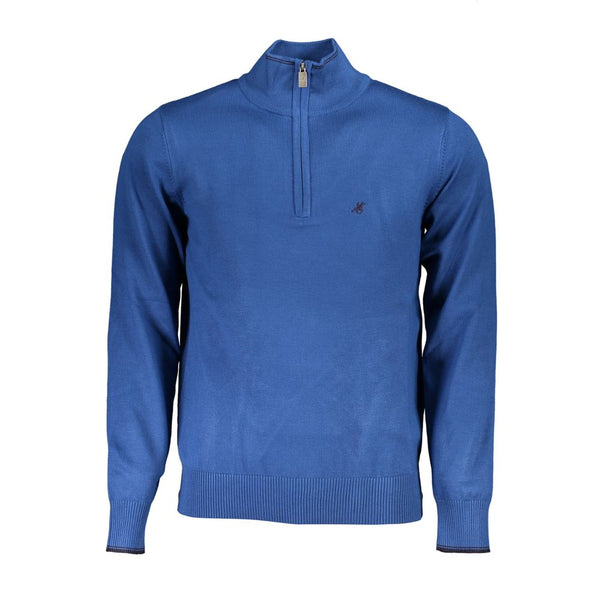 Eleganter halbzip blauer Pullover mit Stickdetails