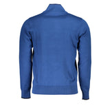 Elegant Half-Zip Blue Sweater with Embroidery Detail