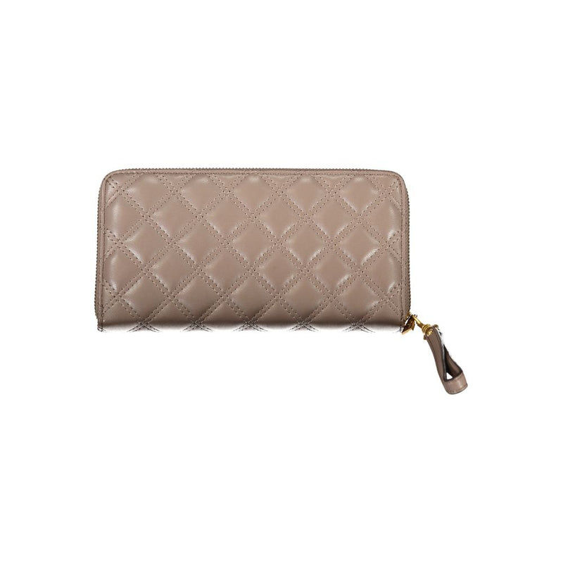 Elegante billetera zip beige con detalles elegantes