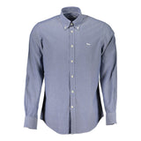 Elegant Blue Button-Down Organic Cotton Shirt