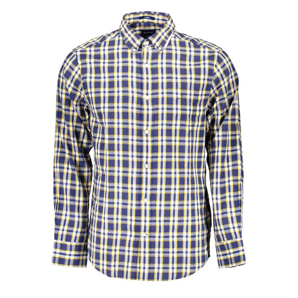 Elegante camicia a bottiglia di cotone blu