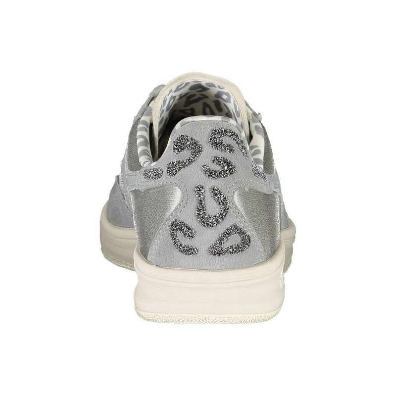 Sneakers à lacets gris étincelants avec des cristaux Swarovski