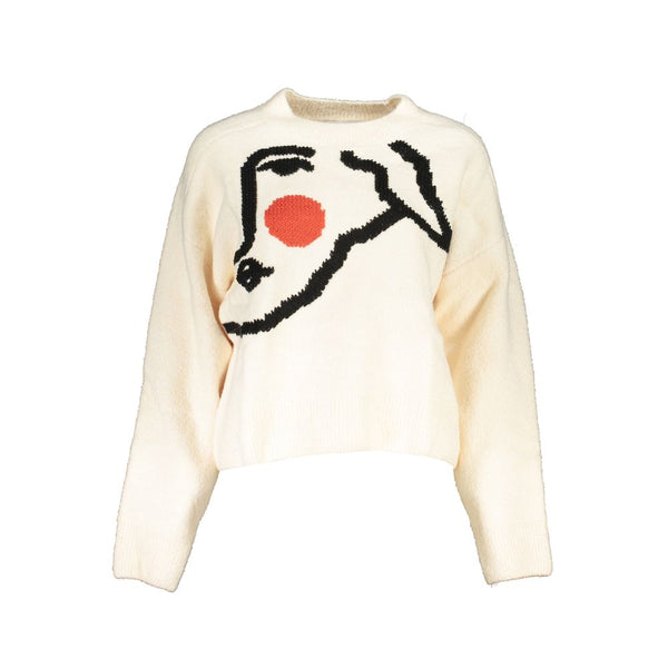 Chic White Sticked Crew Neck Pullover