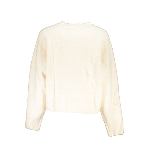 Chic White Sticked Crew Neck Pullover