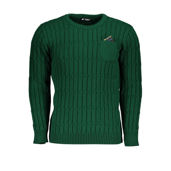 Elegante maglione verde contorto dell'equipaggio