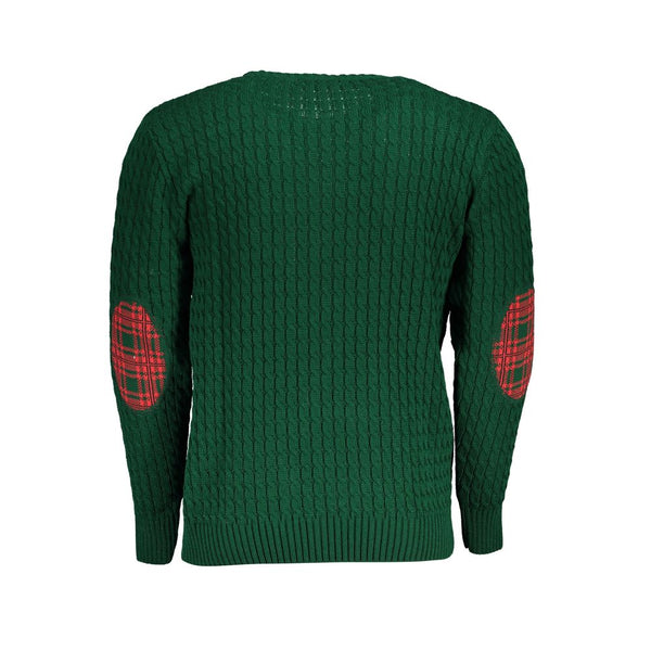 Twist-Knit Green Crew Neck-Pullover